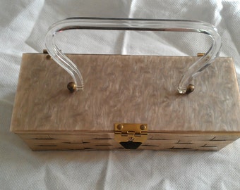 Vintage Celluloid lucite Purse With Woven Brass
