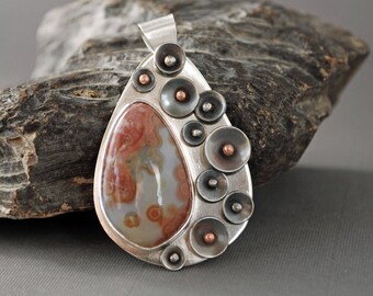 Silver Ocean Jasper Pendant with Riveted Discs J-2182