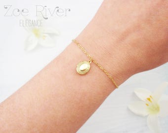 Tiny gold locket bracelet, dainty gold locket bracelet