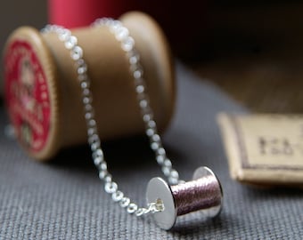 Cotton Reel Necklace, Silver Bobbin Pendant, Sewing Gift, Gift for seamstress, Crafter, handmade in uk, cotton wedding anniversary, Spool