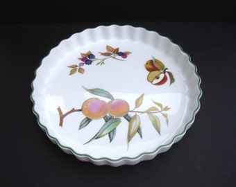 1980s Royal Worcester Evesham Vale Fine Porcelain Fluted Flan Dish Serving Dish Fruit Freezer to Oven to Table Microwave Proof Cookware