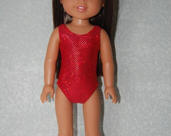 Swimsuit for 14.5" Wellie Wishers or Melissa & Doug Doll Clothes Red holographic tkct1149 READY TO SHIP