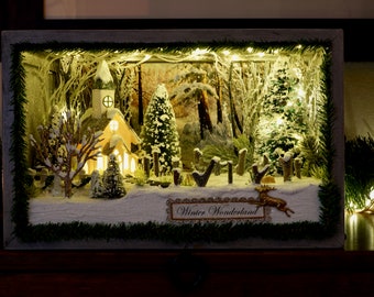 2 Bucks- Christmas Shadowbox Christmas Diorama Vintage Christmas Handmade Christmas Christmas Village Diorama Christmas Decoration