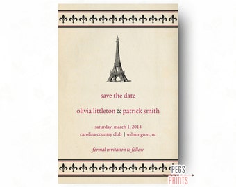 Fleur de Lis Paris Save the Date Card - Fleur de Lis Save the Date - Paris Wedding Announcement - French Save the Date - PRINTABLE