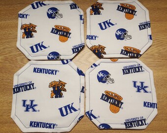 Coasters, Square Mitered Corners, White with University of KY Symbols