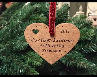 Beautiful unique Personalised Our First Christmas as Mr and Mrs Tree Decoration Bauble