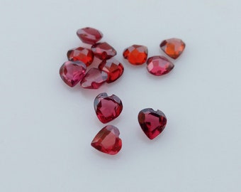 Natural Red Garnet Faceted Heart Shape Gemstones, 12 Piece Lot, Wholesale Gemstone Lot, 5mm Garnet Heart Faceted Gemstone Lot