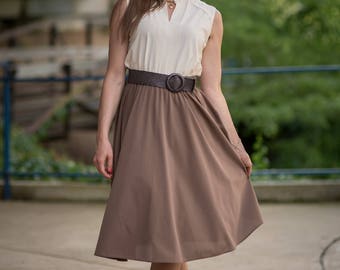 Vintage Ivory And Taupe Dress (Size Medium)