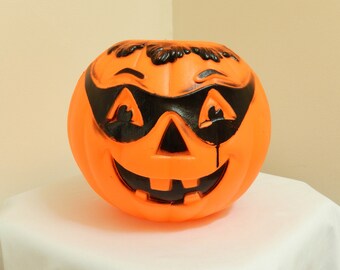 vintage pumpkin blow mold, lighted pumpkin, pumpkin with mask, Halloween decor