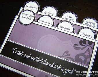 Recipe Card Dividers - (4) PDF Printable Files - Instant Digital Download