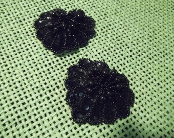 1 pr. Vintage Heart-Shape Black Sequin & Beaded SHOE CLIPS