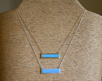 Turquoise Bar Necklace Sterling Silver