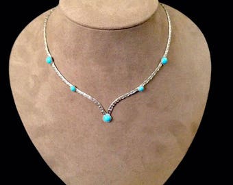 Vintage Silver Toned NECKLACE Sarah Coventry Costume Turquoise 16"