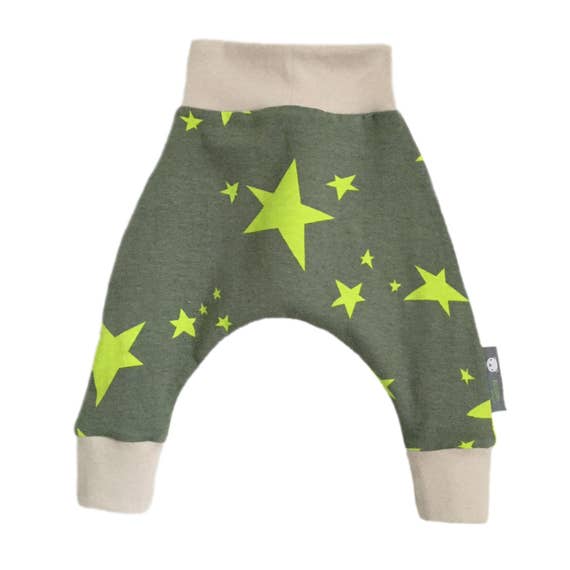Baby Harem Pants Relaxed Trousers in Green STARS Black