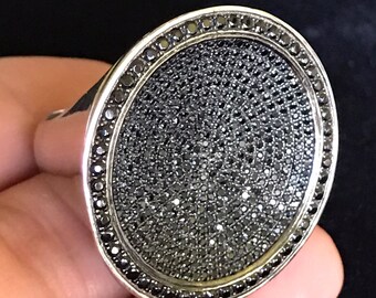 Black Spinel and Sterling Glitterioti Statement Ring Size 10 Substantial Artistic Look