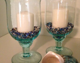 Set of two handblown glass goblets