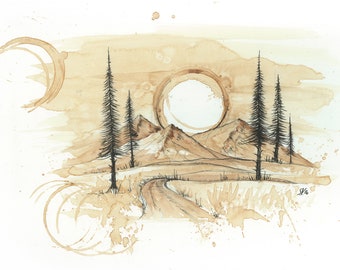 Landscape Coffee Painting- Gallery Wrapped Canvas