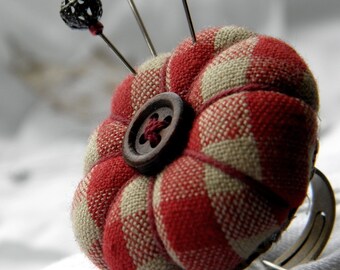 Red Check Pincushion Ring