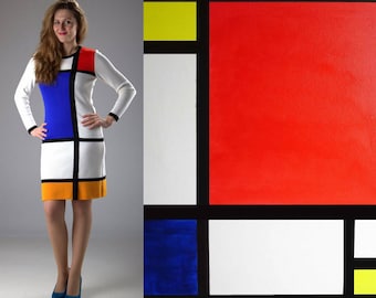 White MONDRIAN dress, color block dress, handmade, all sizes