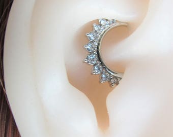 Daith Piercing (Silver color)Multistone cz Bendable Ring..16g..8mm inside diameter
