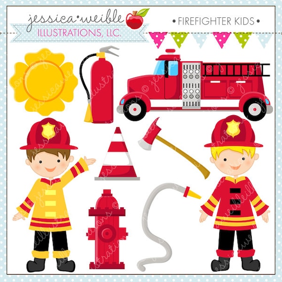 Firefighter Kids Cute Digital Clipart Commercial Use OK