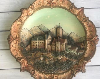 Antique German Wall Plaque Wartburg Castle #3170 JS Medium Relief 15" Vintage