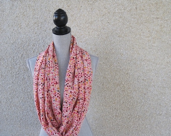 Fabric scarf, Infinity scarf, tube scarf, eternity scarf, loop scarf, long scarf, silk scarf, coral, peach, spring scarf
