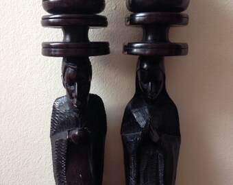 large and beautiful hand carved Ebony wood African candle holder (42cm)