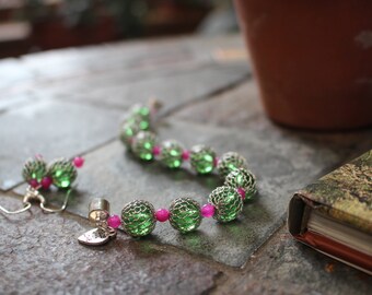 Wire Wrapped Green Glass Bracelet