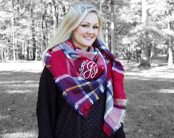 Monogram Scarf-Monogram Scarf Wrap-Oversize Scarf-Blanket Scarf with Monogram-Blanket Scarf-Monogram Blanket Scarf--Monogram Oversize Scarf