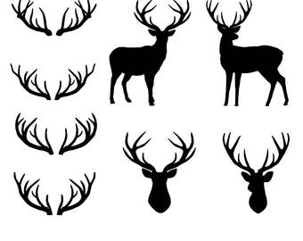 Deer, deer head, antlers SVG files for Silhouette Cameo and Cricut. Clipart PNG included.