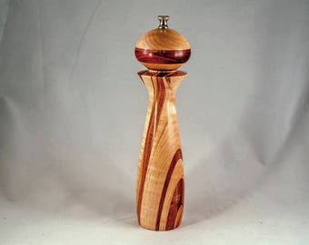 Pepper mill, Handmade, 10"wooden Peppermill, pepper grinder, a laminated mill using figured maple, bloodwood, walnut,, wood pepper mill