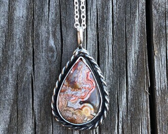 Sterling Silver and Crazy Lace Agate Pendant