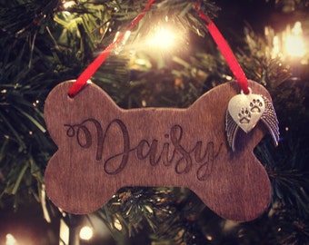 Engraved Pet Memorial Ornament Rustic Wood