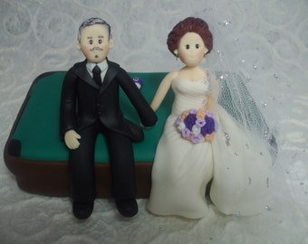 custom bride and groom with billiards wedding cake topper