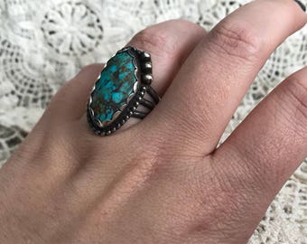 Sz 7 Turquoise and sterling silver triple band ring