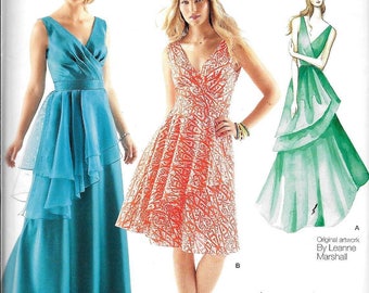 Simplicity Pattern 0276/ 1689 LEANNE MARSHALL V-Neck Dress/Evening w/Peplum UNCUT Size 4, 6, 8, 10, 12