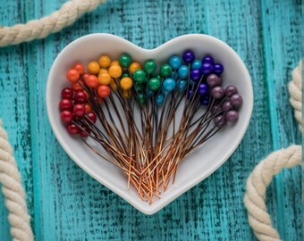 Glass ball pins_solid copper headpins_set of 70_rainbow headpins_artisan lampwork glass_ooak lampwork ball pins_rainbow ballpins