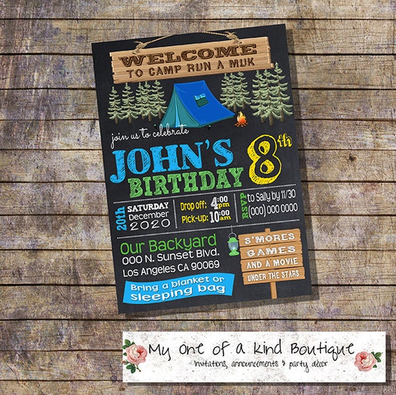 Campout invitation sleepover birthday party camping camp out
