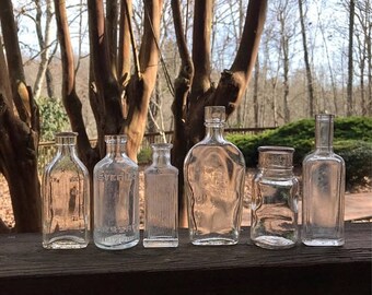 ON SALE Instant Collection (6) SMALL Bottle Group -Sauer's Extract- Listerine- Antique Bottle Lot- B47