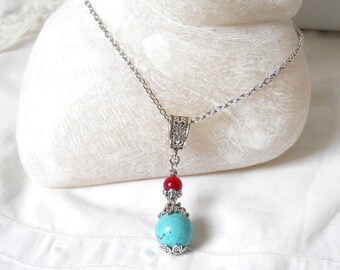 gypsy necklace bohemian necklace boho necklace turquoise necklace gemstone necklace stone jewelry bohemian jewelry turquoise red jewelry