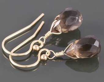 Smoky Quartz Earrings. Gold Filled Ear Wires. Genuine Gemstone. Small Drop Earrings. f16e196