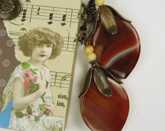 Fan Chain Pair for Ceiling Fan or Lamp with Red Agate and Antiqued Brass Color Findings