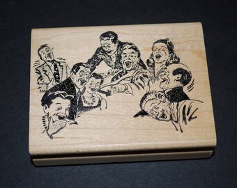 Vintage Life of The Party Rubber Stamp New Never Used - Retro 50's Party People Laughing by Ken Brown Stamps - 3 1/4" by 2 1/2" Print Block