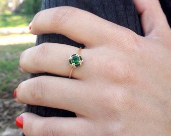 Gold birthstone ring emerald gemstone ring gold jewelry for women personalized ring thin dainty slim ring