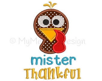 Mister Thankful Embroidery Design - Thanksgiving applique design - Boy design - Machine embroidery design - INSTANT DOWNLOAD 5x7 6x10 sizes