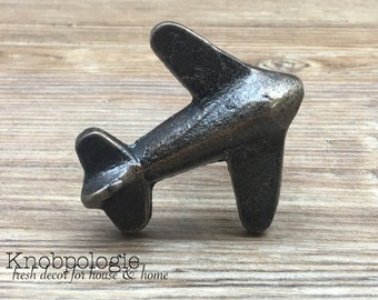 Airplane Knob - Antique Bronze Metal Cast Iron Plane Pull - Flying Aviation Aviator Drawer Pull - Baby Boy Nursery - Decorative Knobs