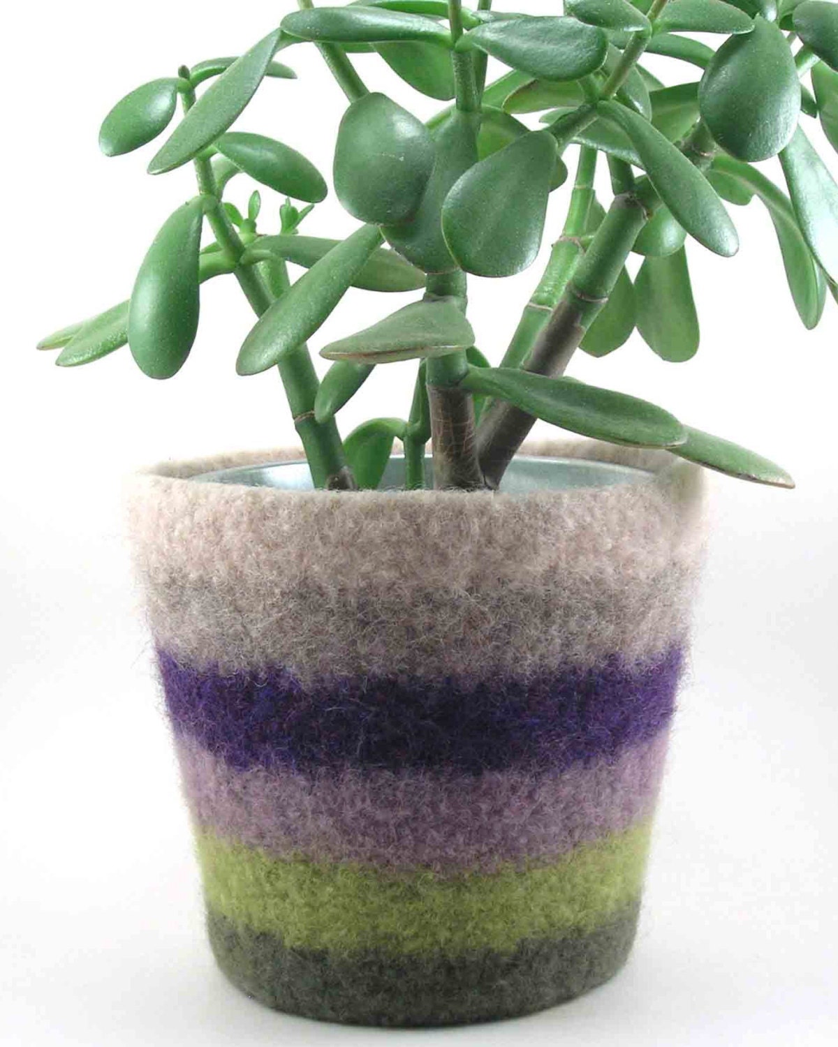 Wool felted planter striped plant pot wool planter