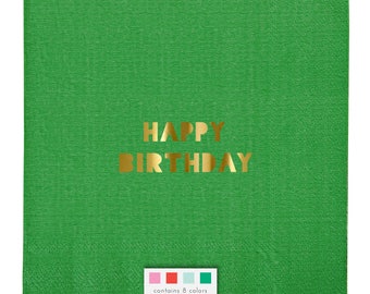 Happy Birthday Multi-Colored Napkins / Toot Sweet Napkins / Birthday Napkins / Gold Foil Napkins