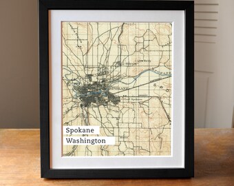 Spokane Map Art, Washington State Old Map, Antique Spokane Map, Map Print, Washington State